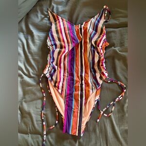 Time and Tru Multicolor Striped One Piece Swimsuit